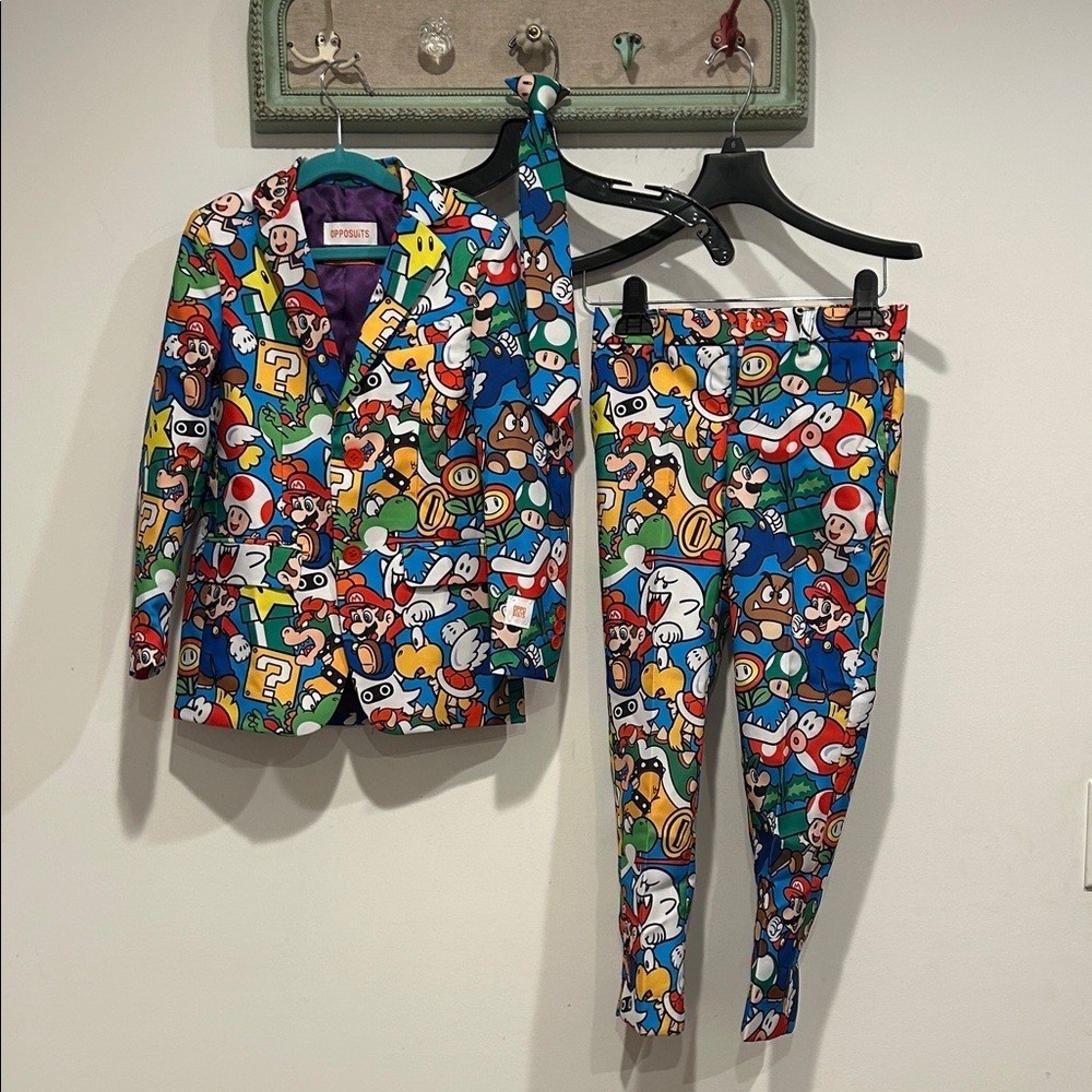 OppoSuits Blue Multi Super Mario Kids Matching Blazer & Pants Set